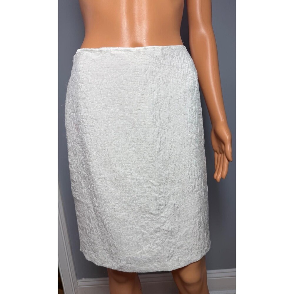 NWT Anne Klein Petite Skirt 4P White Textured Jacquard Pencil Professional Lined
